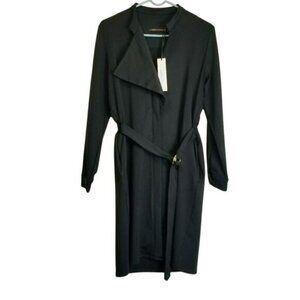 Ambernoon Womens L Zoah Black Belted Long Sleeve Zipper Coat Dress‎ Pockets UPF